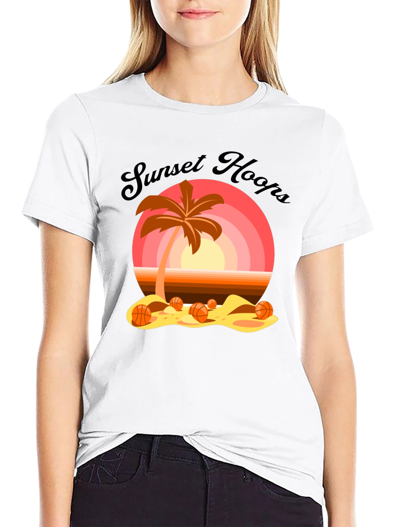 Sunset Hoops T-Shirt: Beach Basketball Vibes