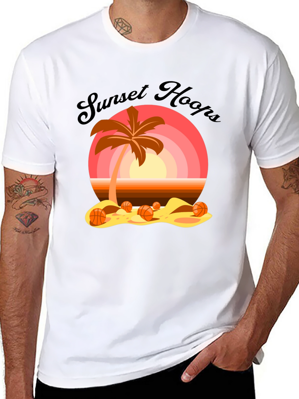 Sunset Hoops T-Shirt: Beach Basketball Vibes
