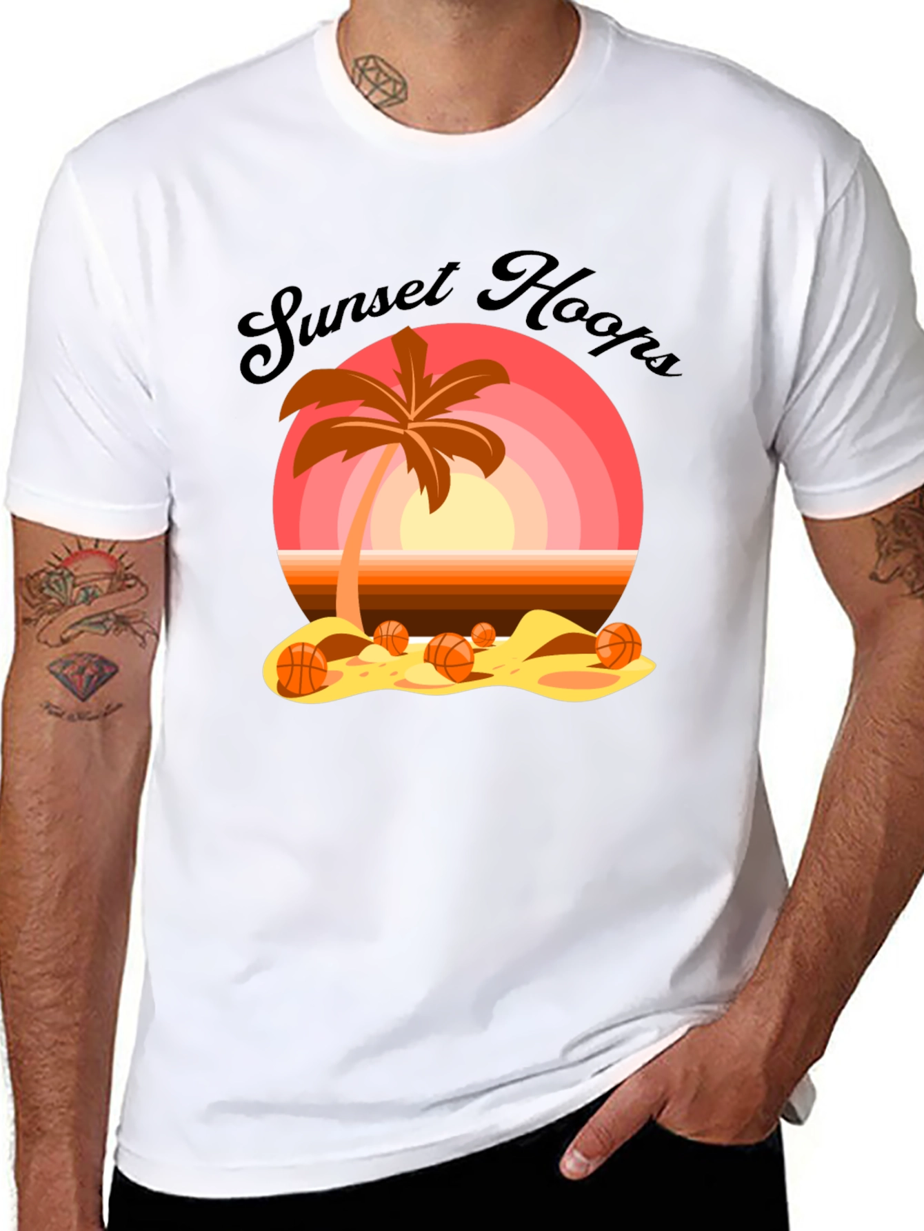 Sunset Hoops T-Shirt: Beach Basketball Vibes