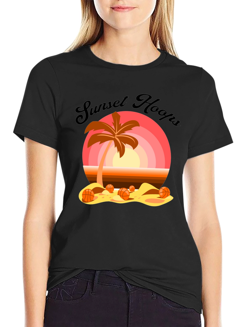 Sunset Hoops T-Shirt: Beach Basketball Vibes