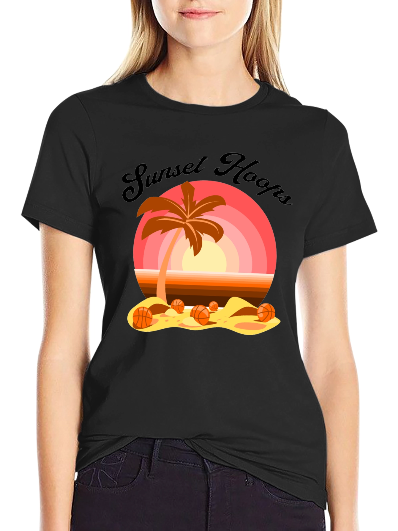 Sunset Hoops T-Shirt: Beach Basketball Vibes