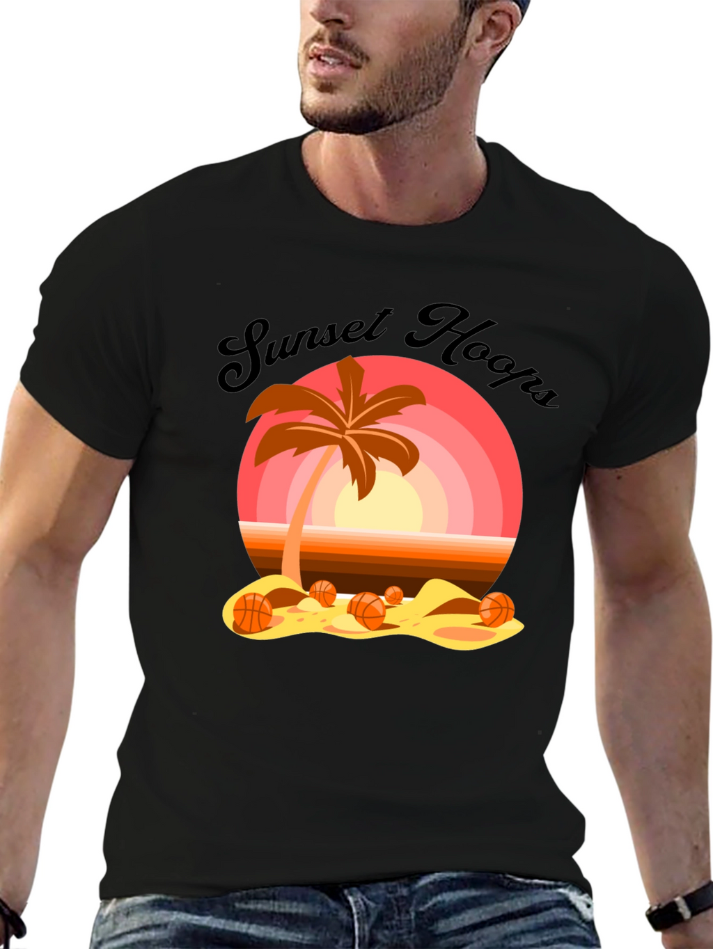 Sunset Hoops T-Shirt: Beach Basketball Vibes