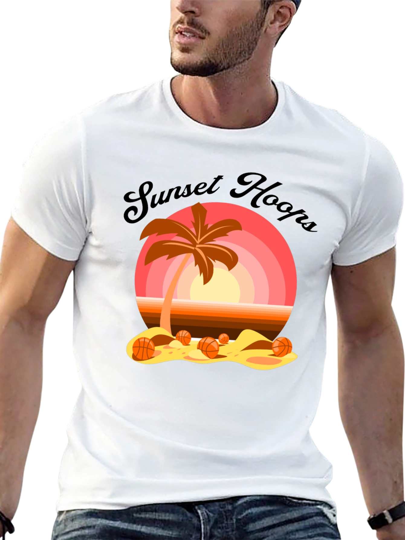 Sunset Hoops T-Shirt: Beach Basketball Vibes