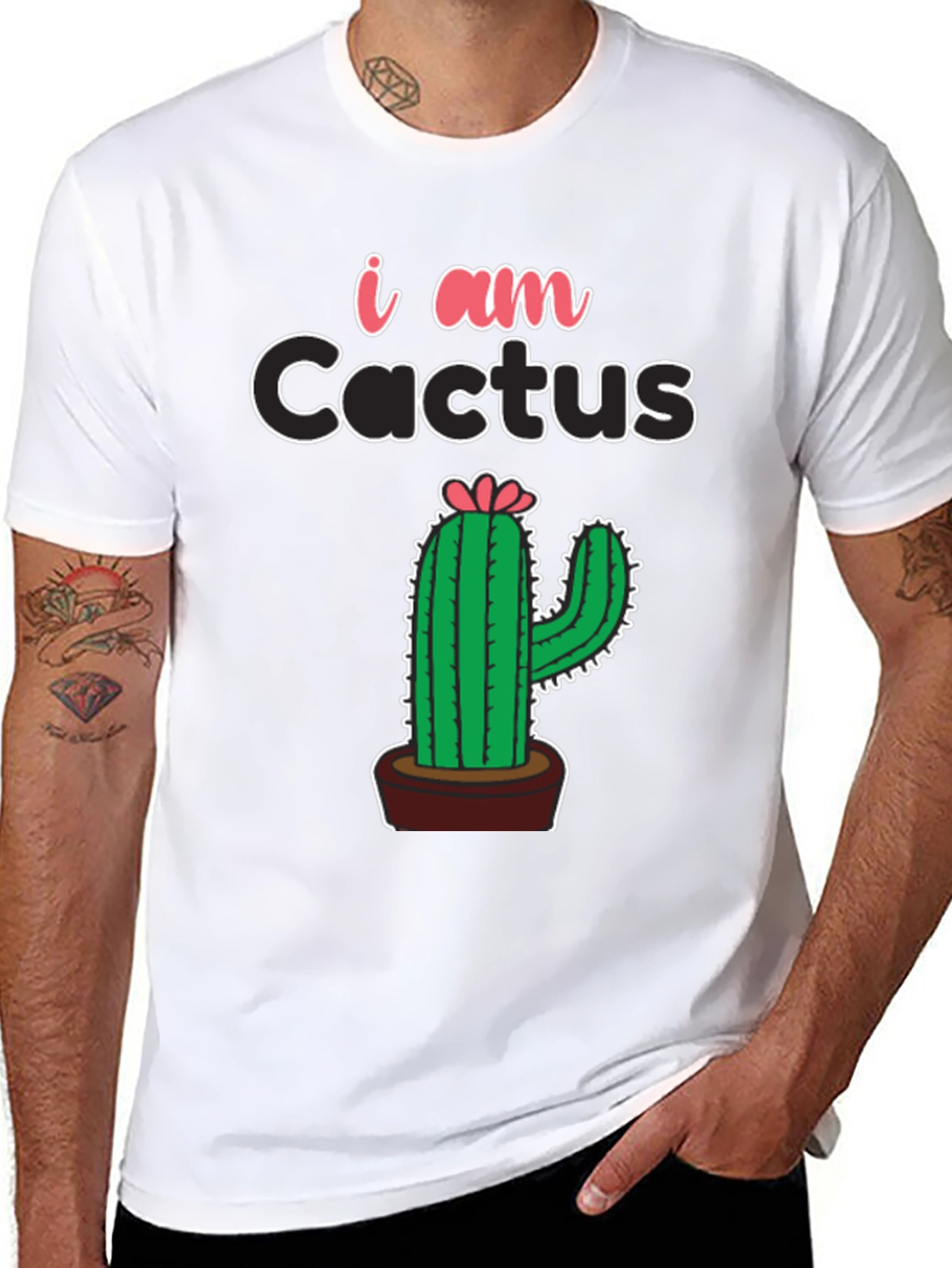 I am Cactus Graphic Print Black T-Shirt