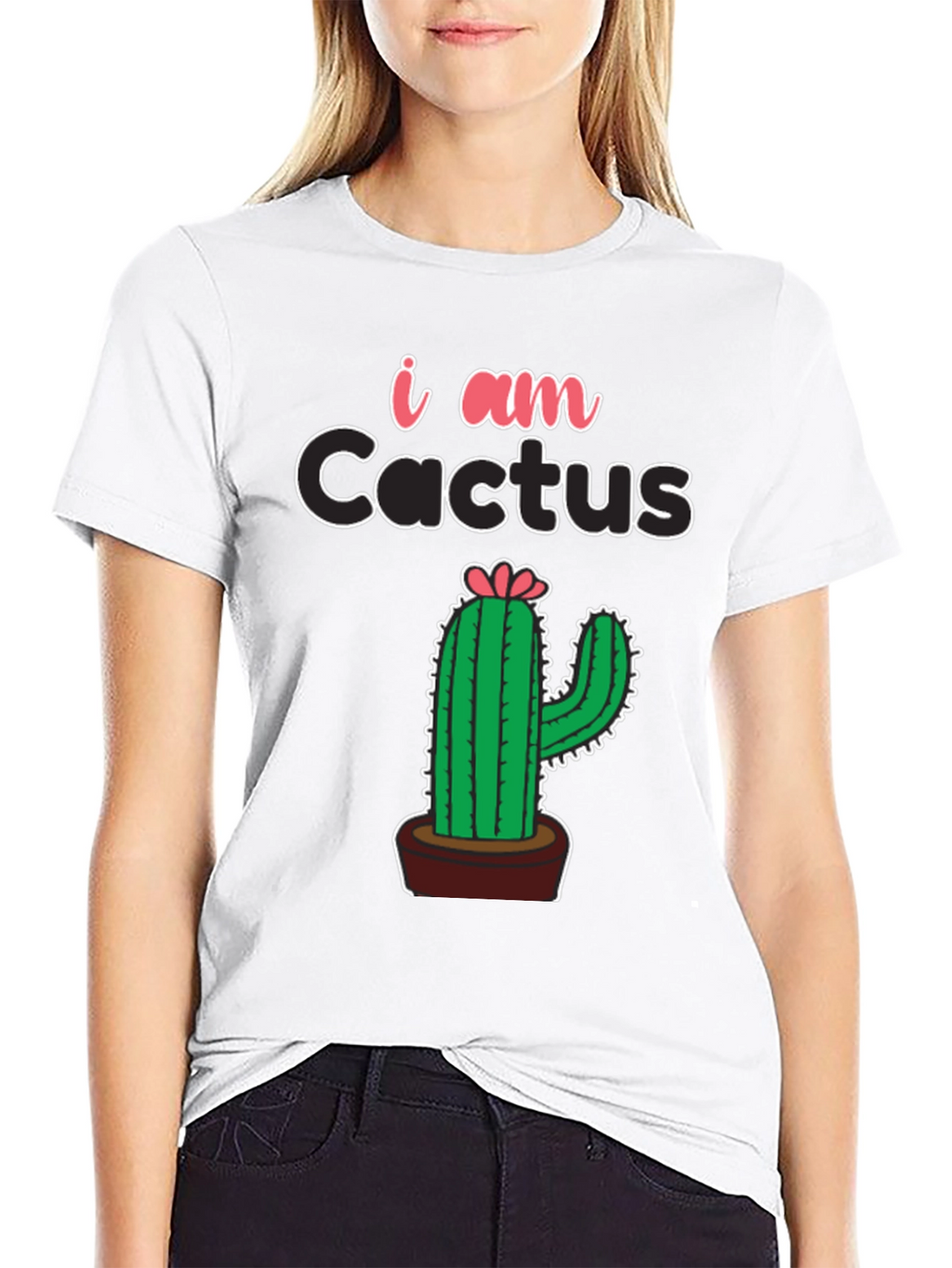 I am Cactus Graphic Print Black T-Shirt