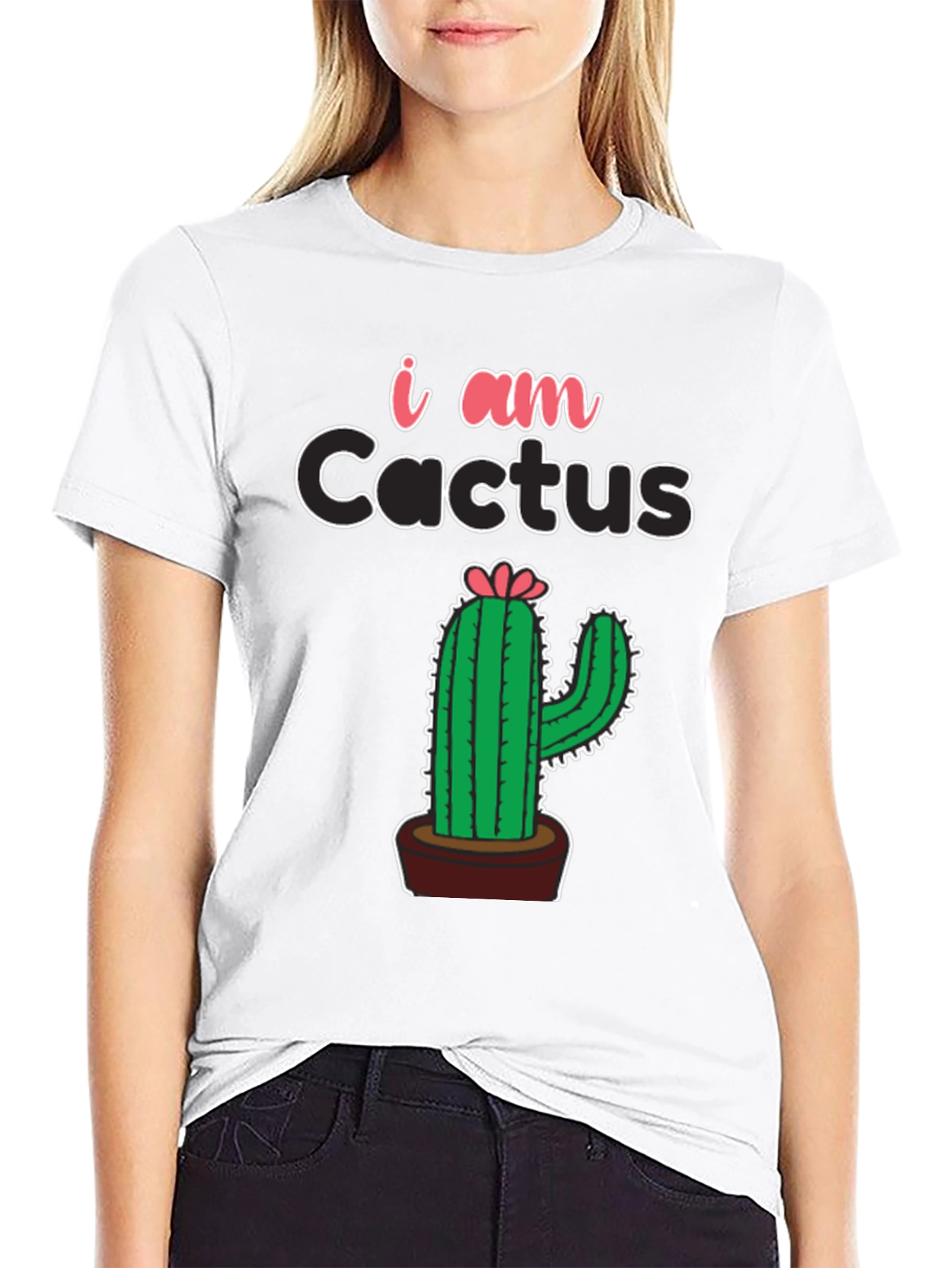 I am Cactus Graphic Print Black T-Shirt