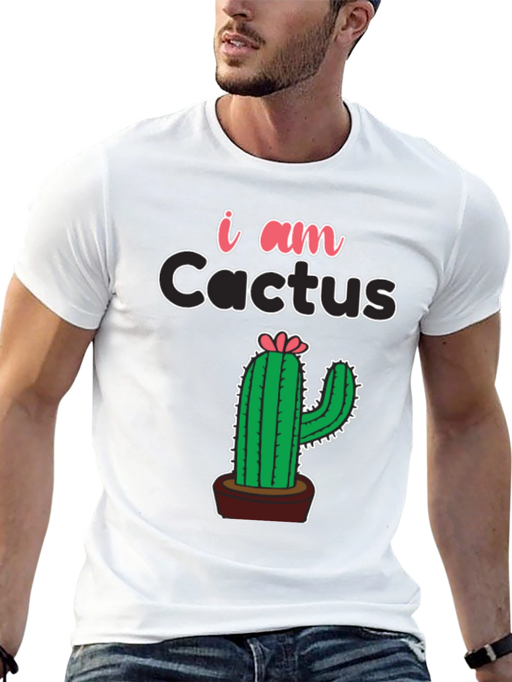 I am Cactus Graphic Print Black T-Shirt