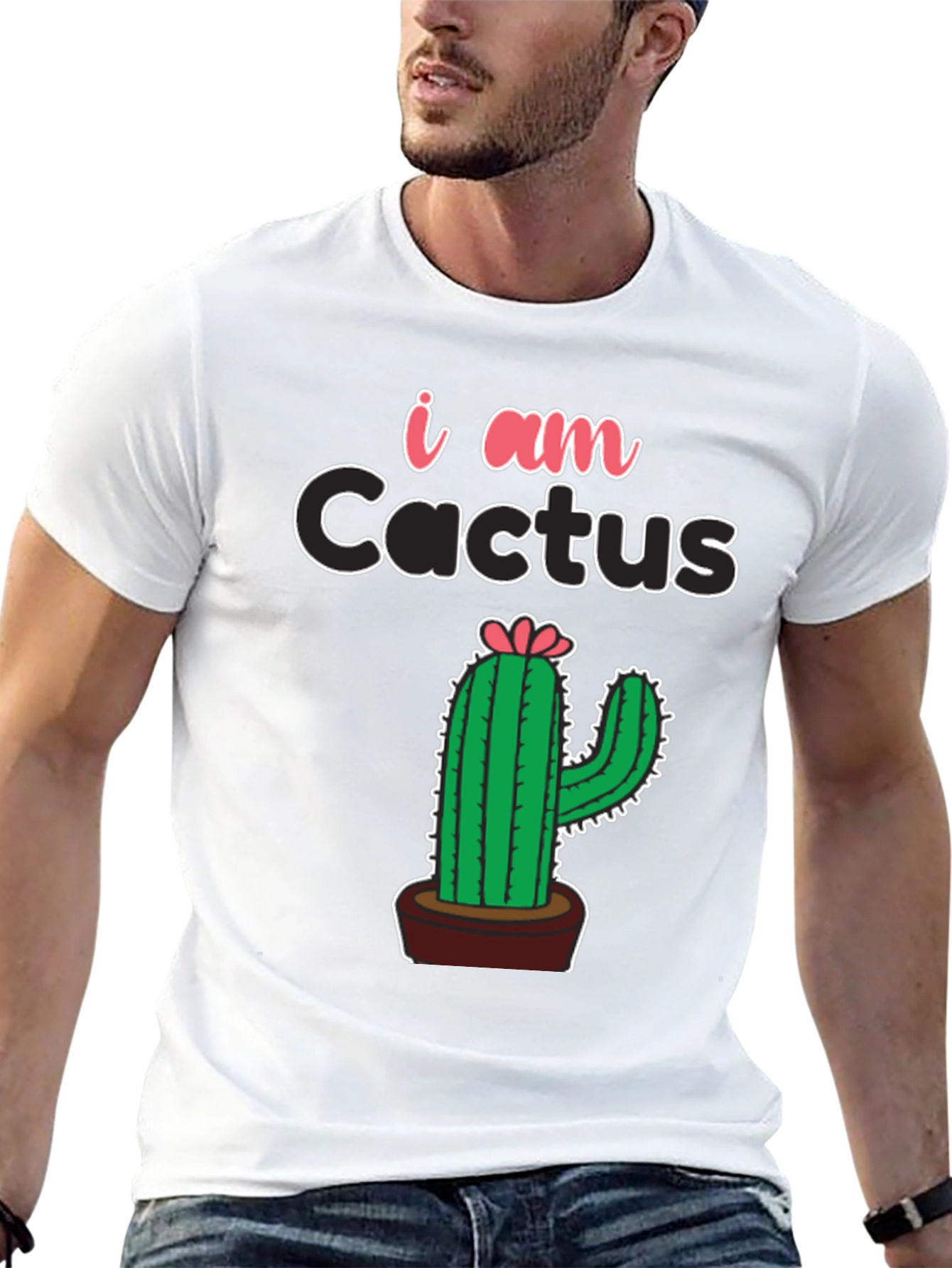 I am Cactus Graphic Print Black T-Shirt