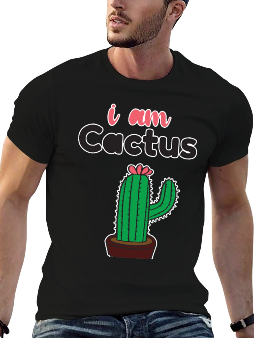 I am Cactus Graphic Print Black T-Shirt