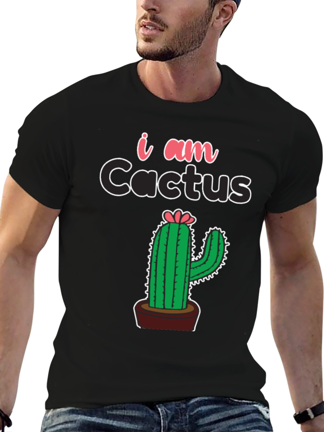 I am Cactus Graphic Print Black T-Shirt