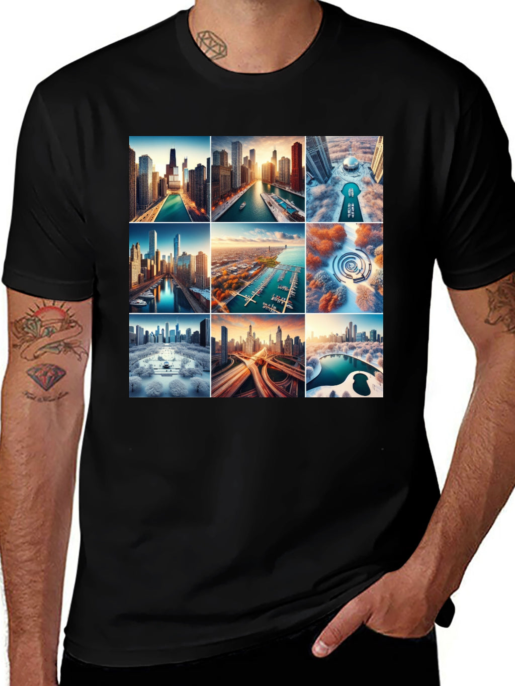 Cityscape Collage Graphic T-Shirt