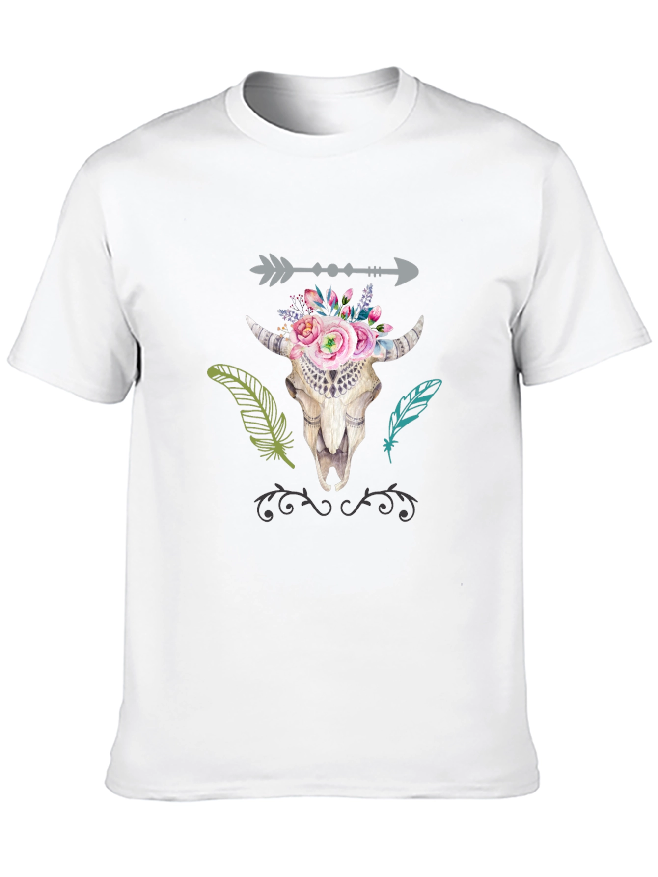 Boho Bull Skull Graphic T-Shirt