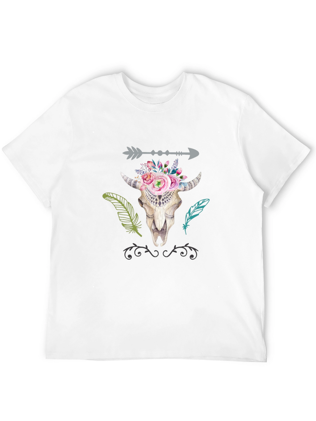 Boho Bull Skull Graphic T-Shirt