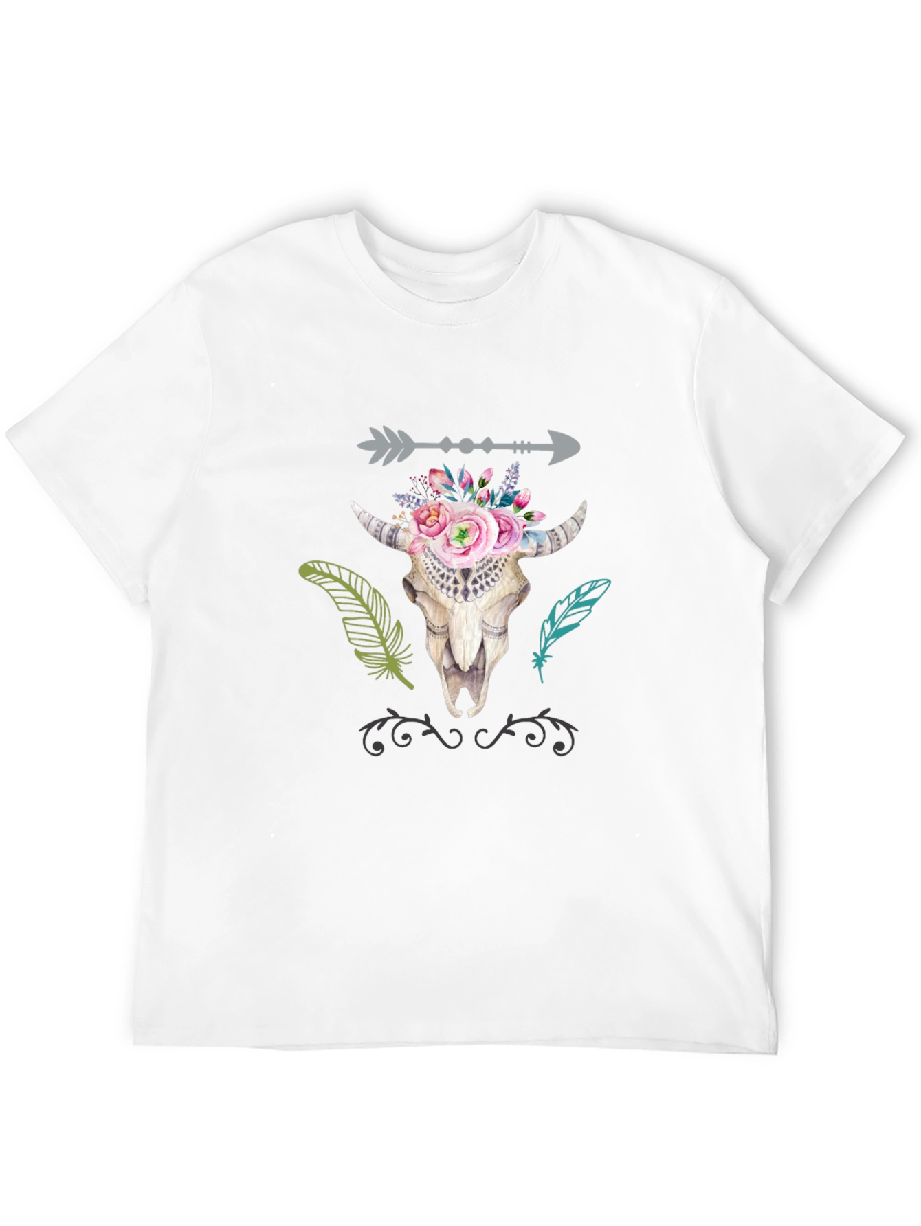 Boho Bull Skull Graphic T-Shirt