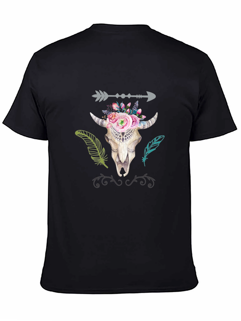 Boho Bull Skull Graphic T-Shirt