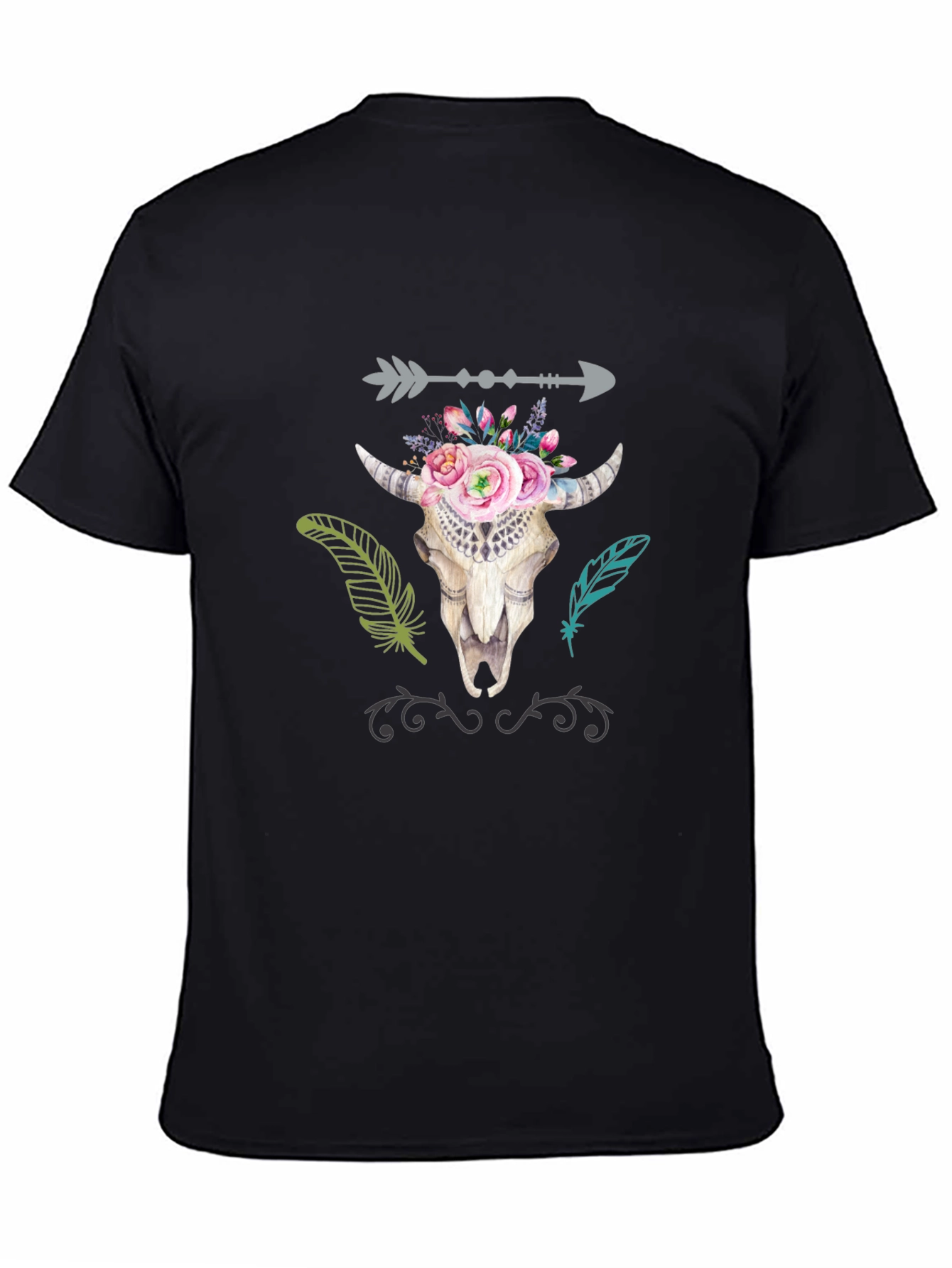 Boho Bull Skull Graphic T-Shirt