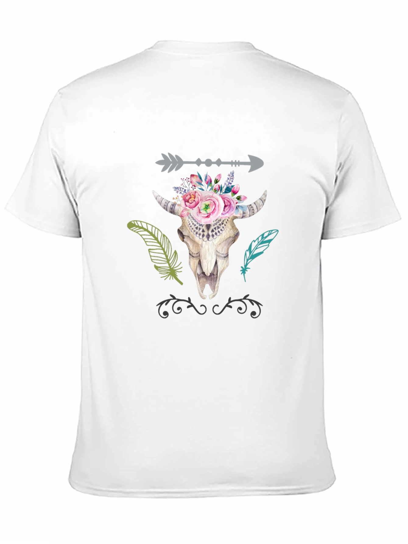 Boho Bull Skull Graphic T-Shirt