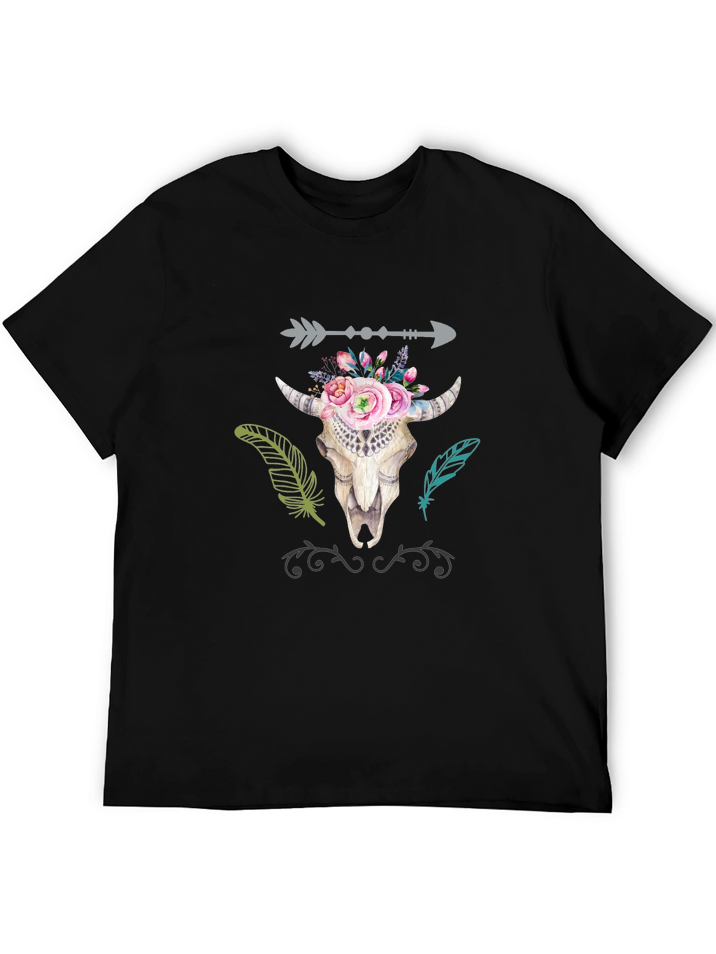 Boho Bull Skull Graphic T-Shirt