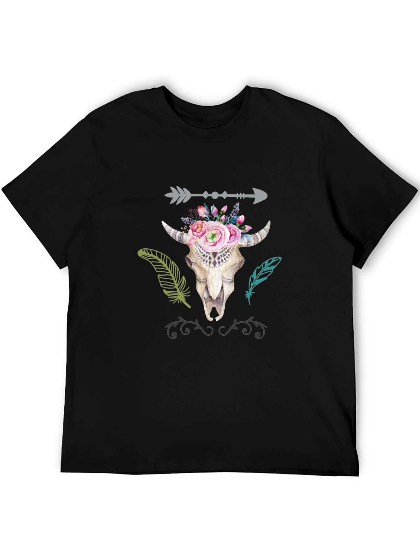Boho Bull Skull Graphic T-Shirt