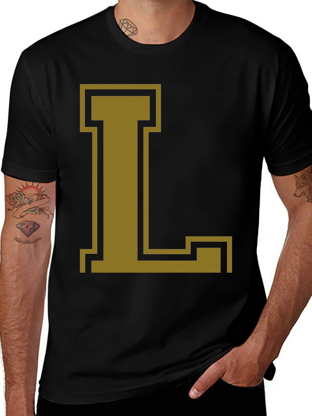 Letter L Graphic Tee - Casual Black T-Shirt
