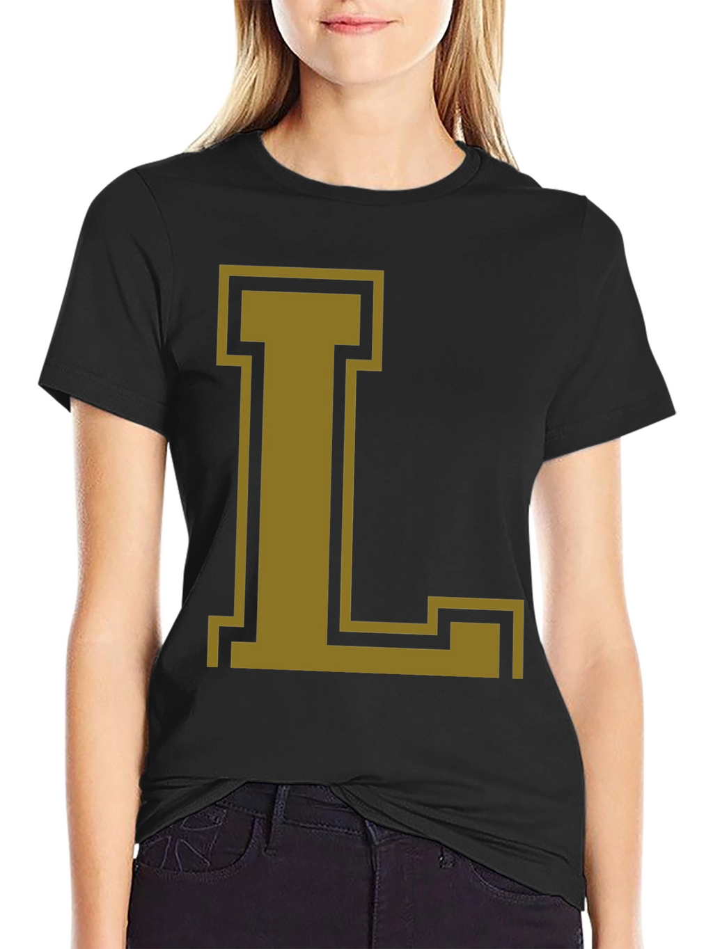 Letter L Graphic Tee - Casual Black T-Shirt