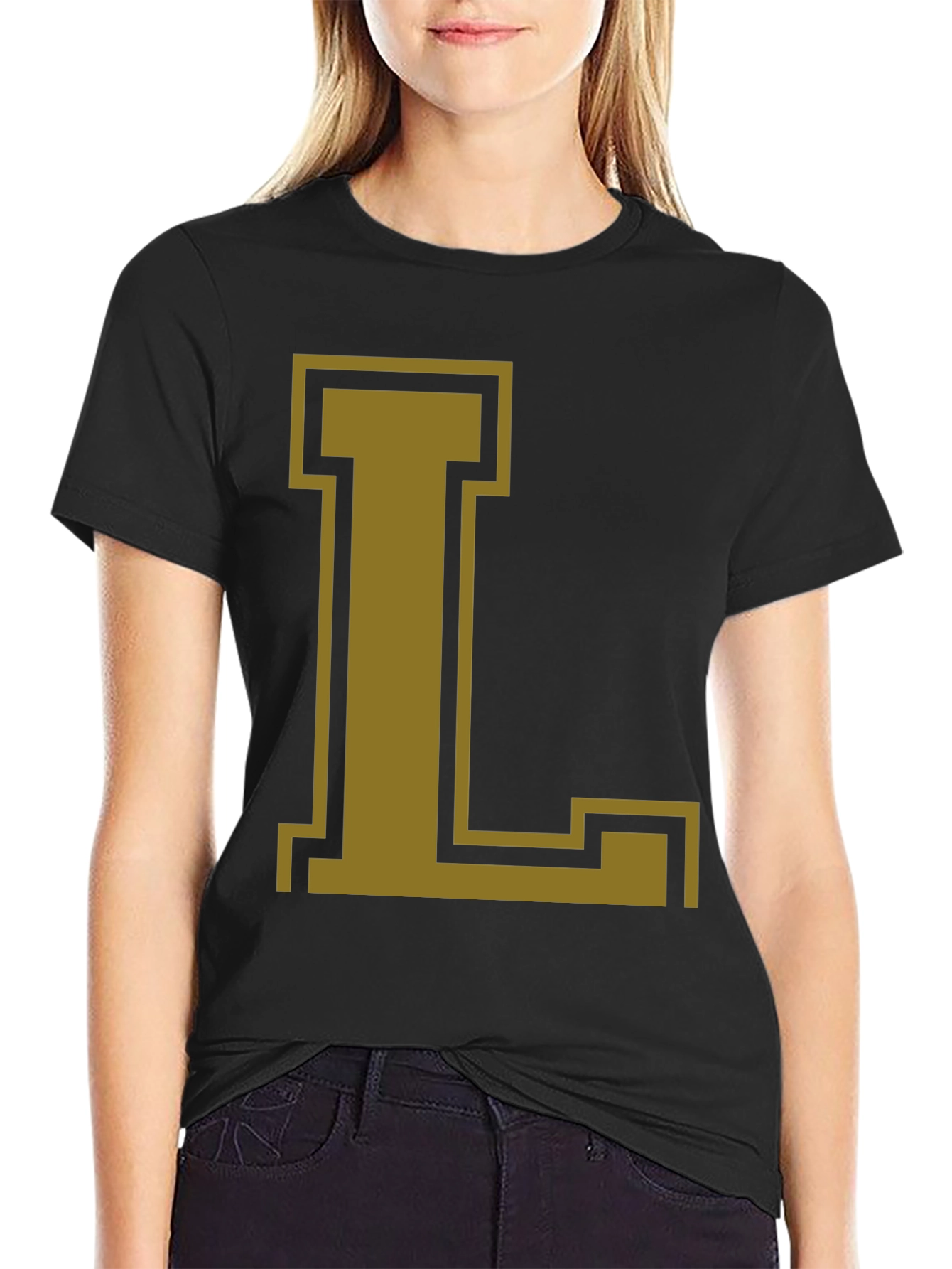 Letter L Graphic Tee - Casual Black T-Shirt