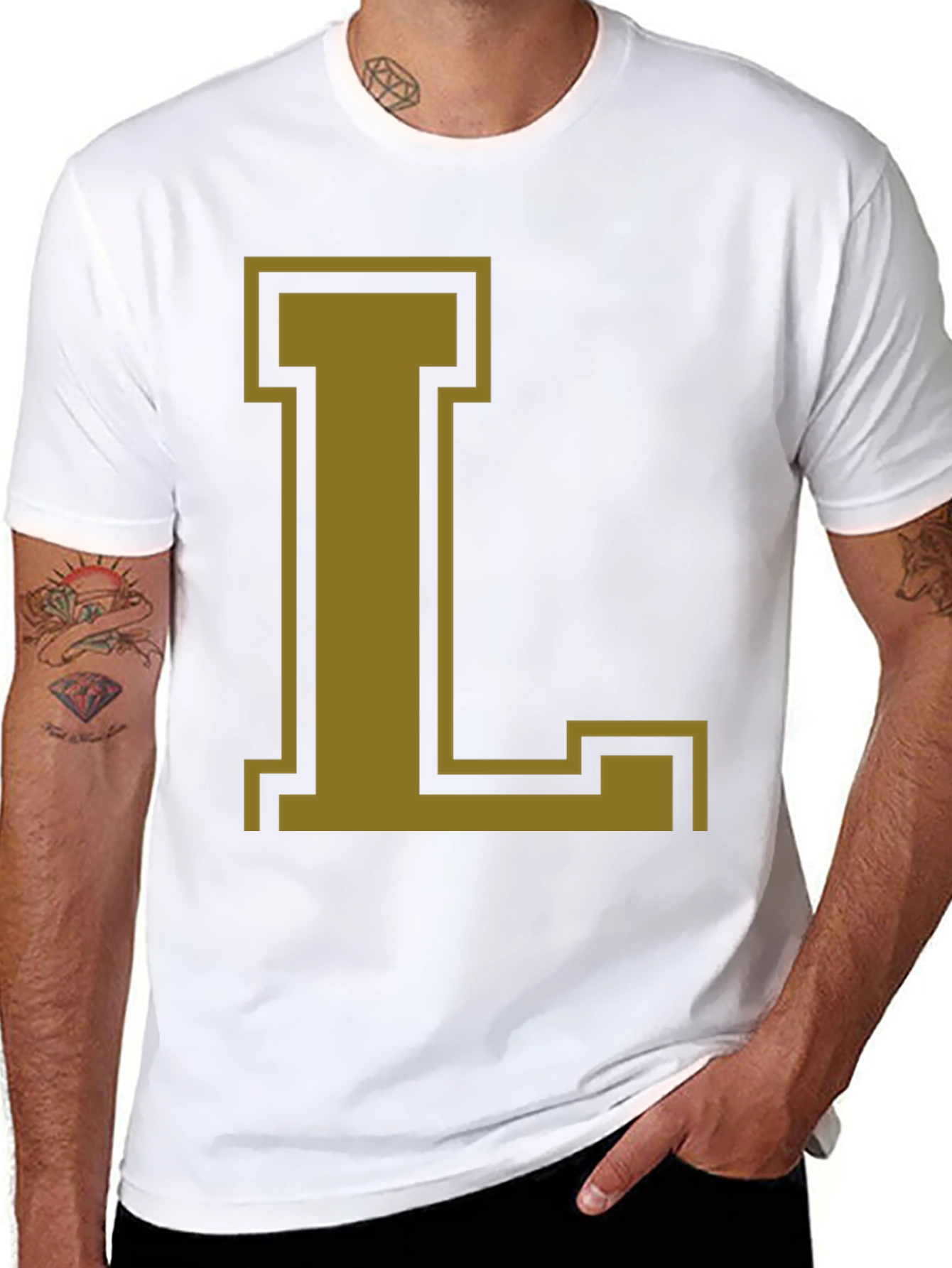 Letter L Graphic Tee - Casual Black T-Shirt