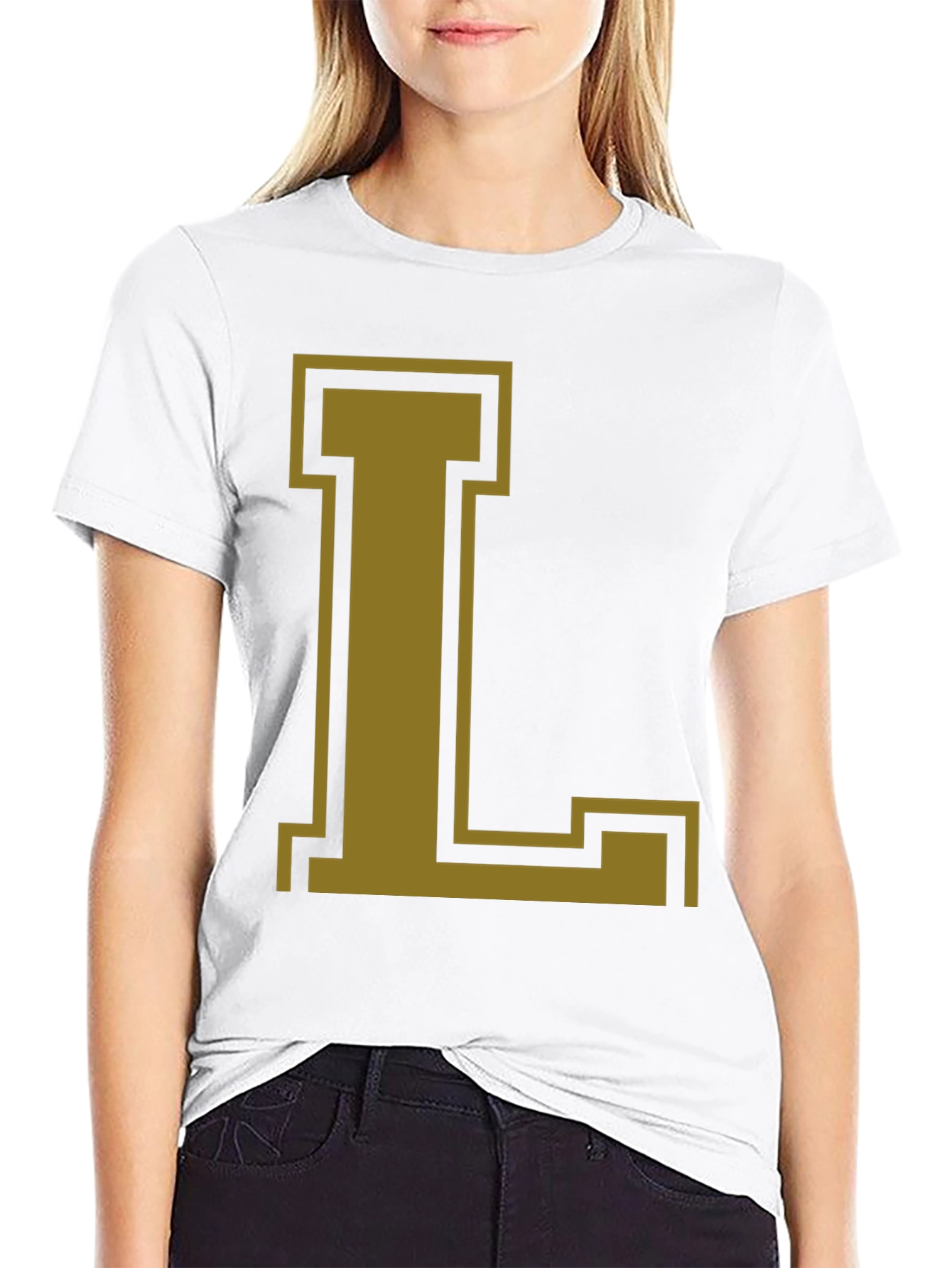 Letter L Graphic Tee - Casual Black T-Shirt
