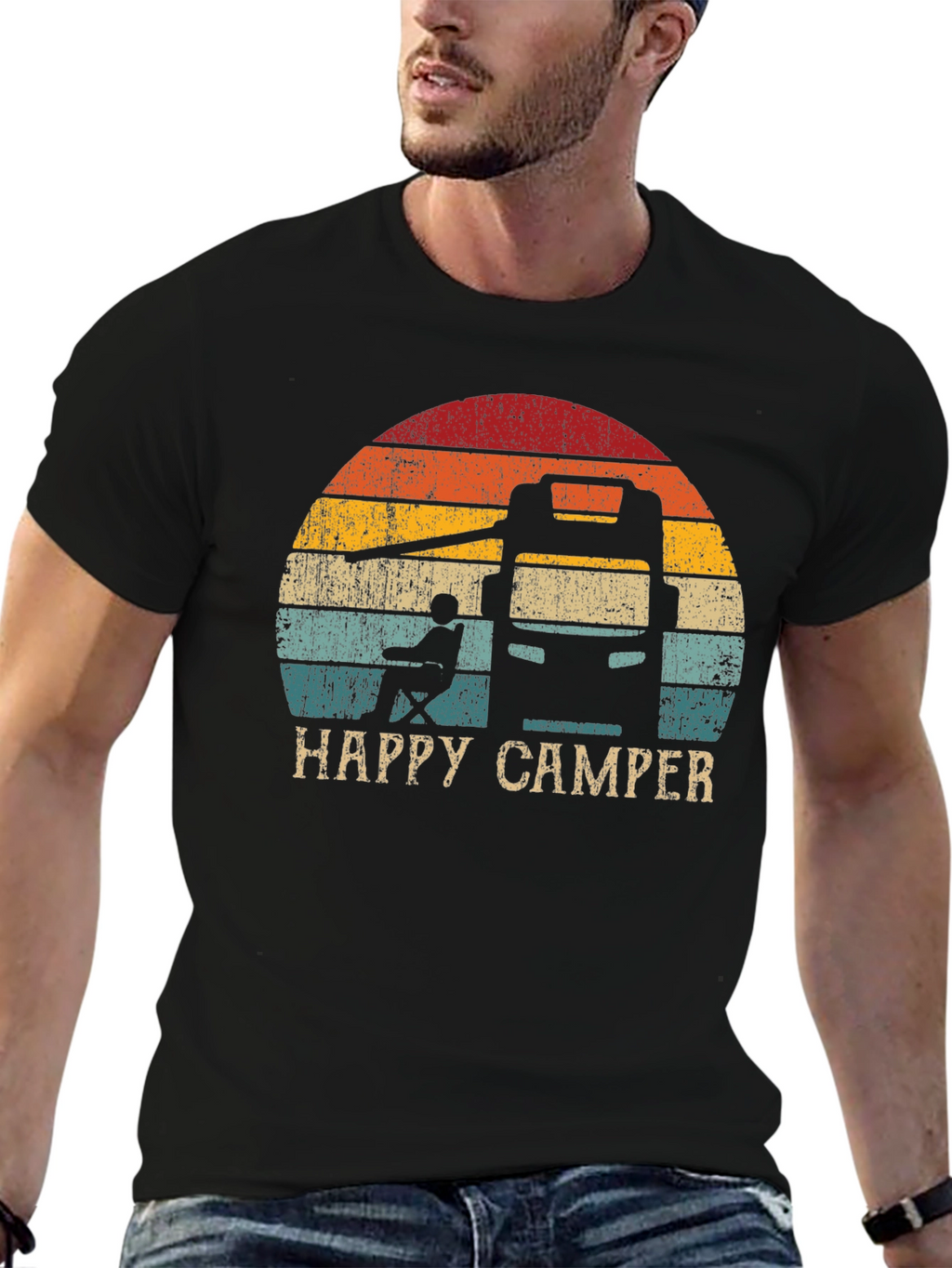 Happy Camper Retro Sunset Graphic Tee