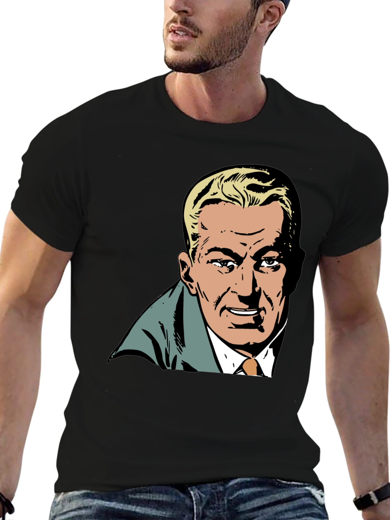 Retro Cartoon Man Graphic Black T-Shirt