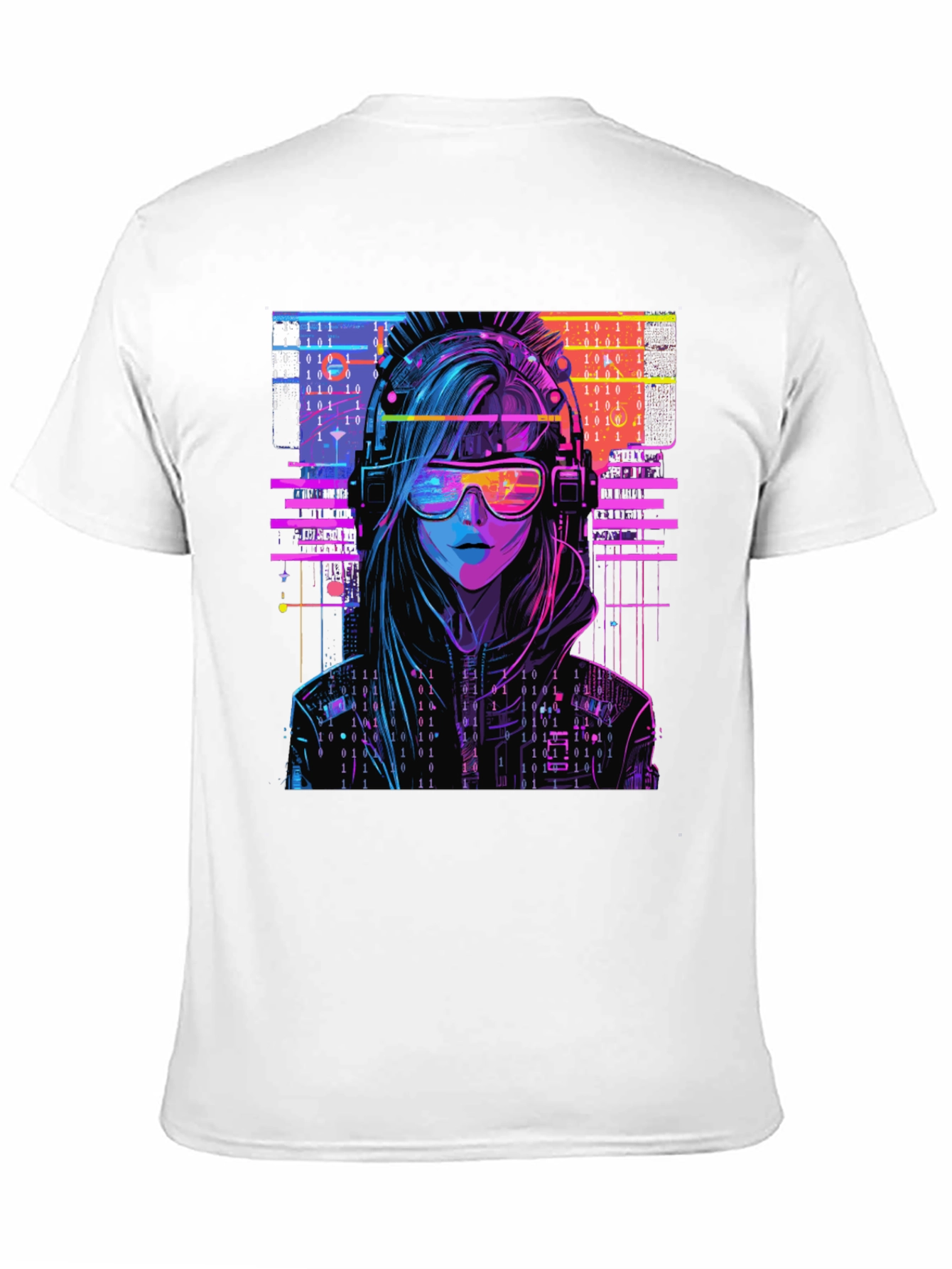 Cyberpunk Girl T-Shirt - Binary Code Design
