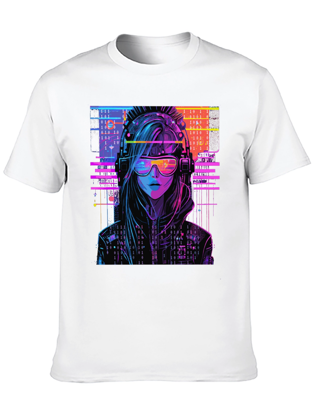 Cyberpunk Girl T-Shirt - Binary Code Design