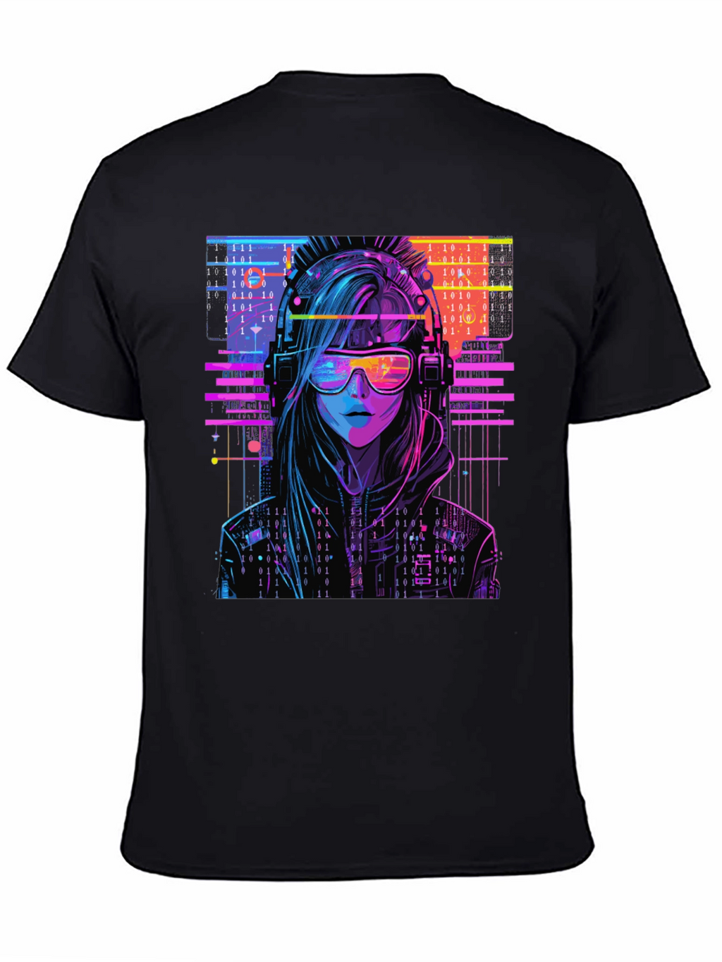 Cyberpunk Girl T-Shirt - Binary Code Design