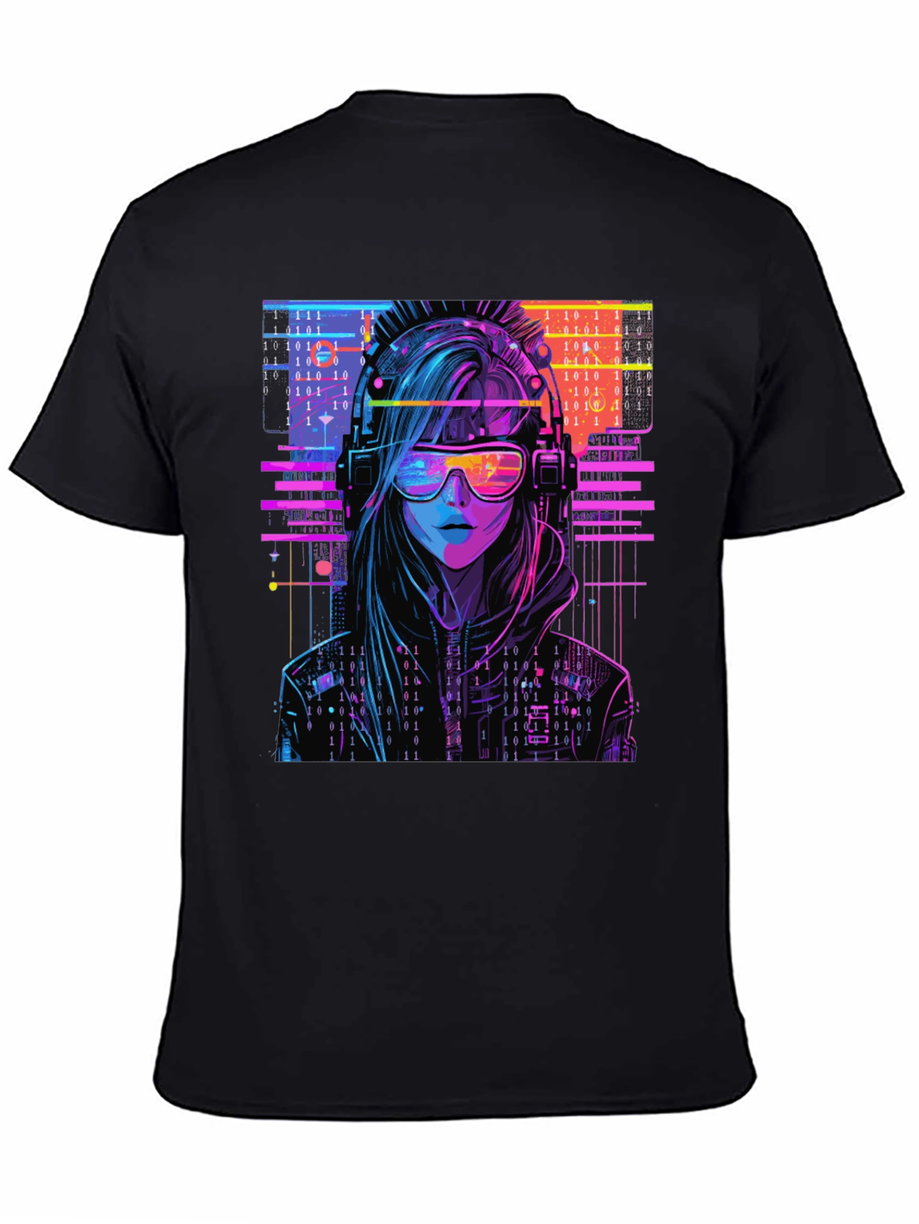 Cyberpunk Girl T-Shirt - Binary Code Design