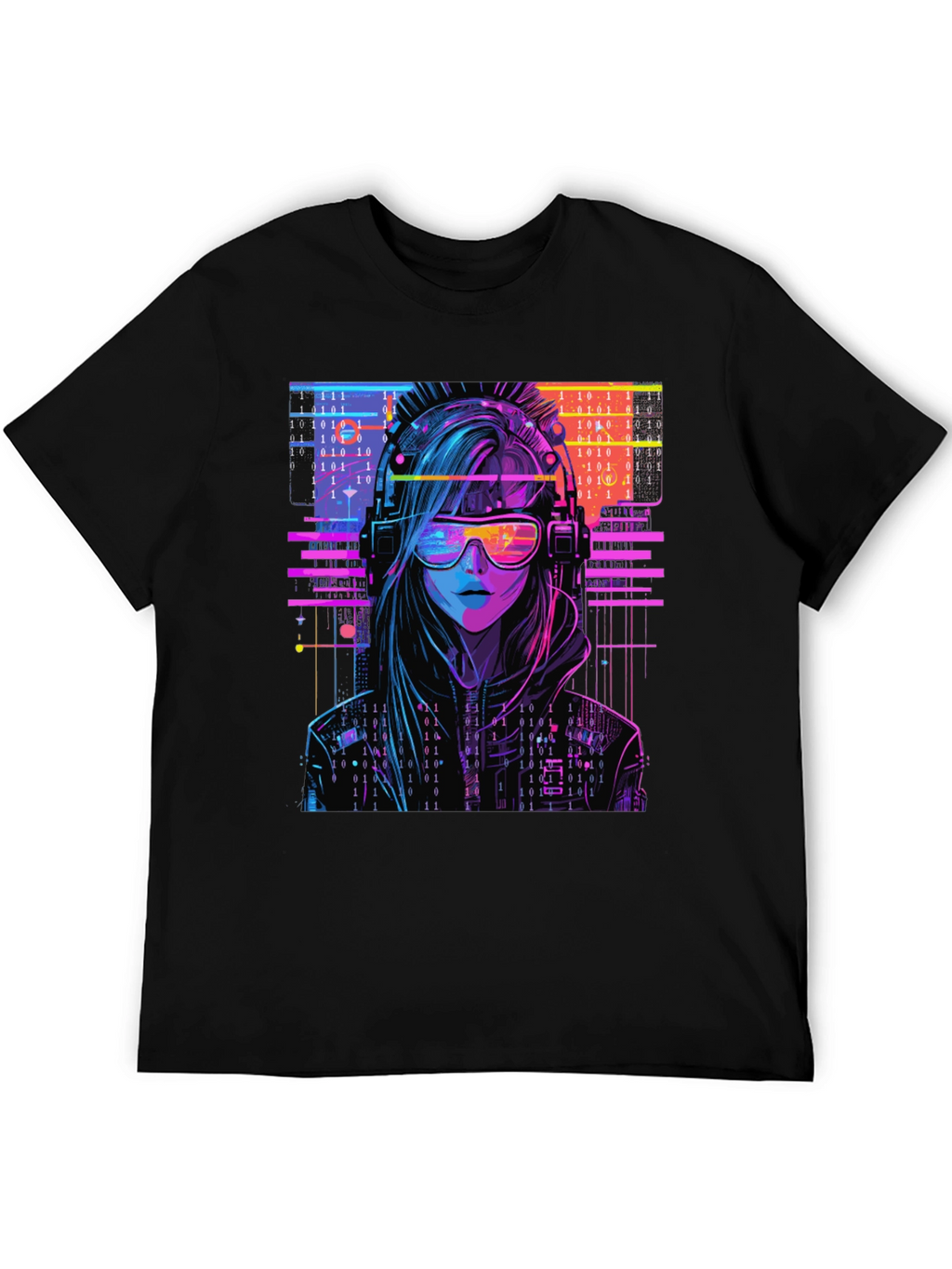 Cyberpunk Girl T-Shirt - Binary Code Design