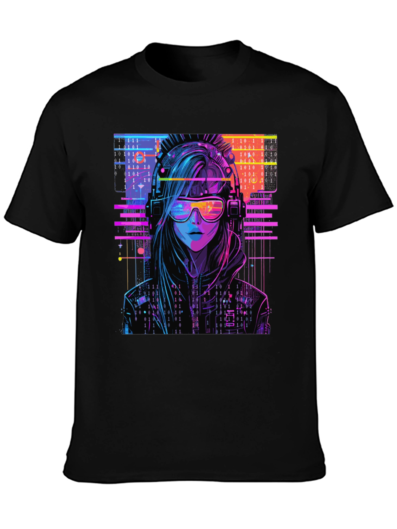 Cyberpunk Girl T-Shirt - Binary Code Design