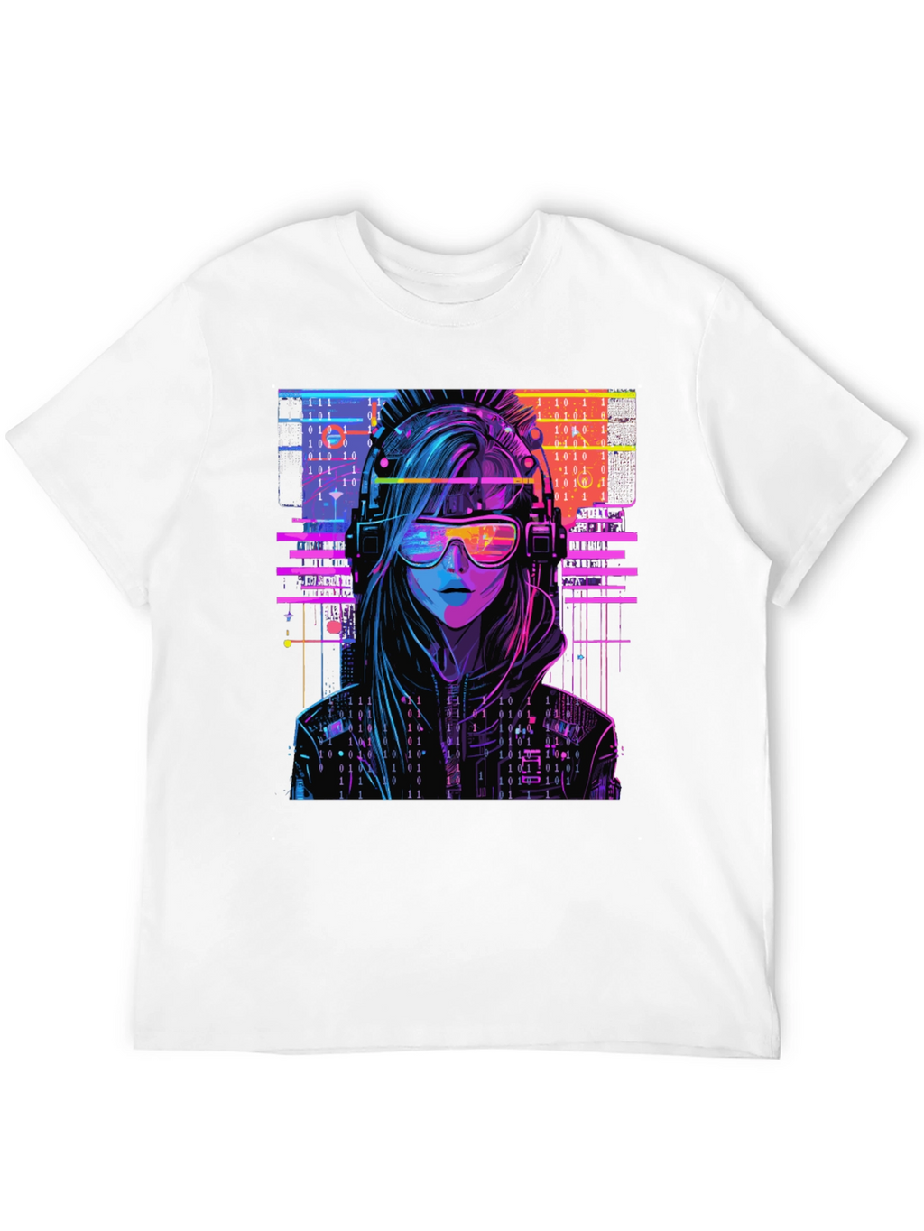 Cyberpunk Girl T-Shirt - Binary Code Design