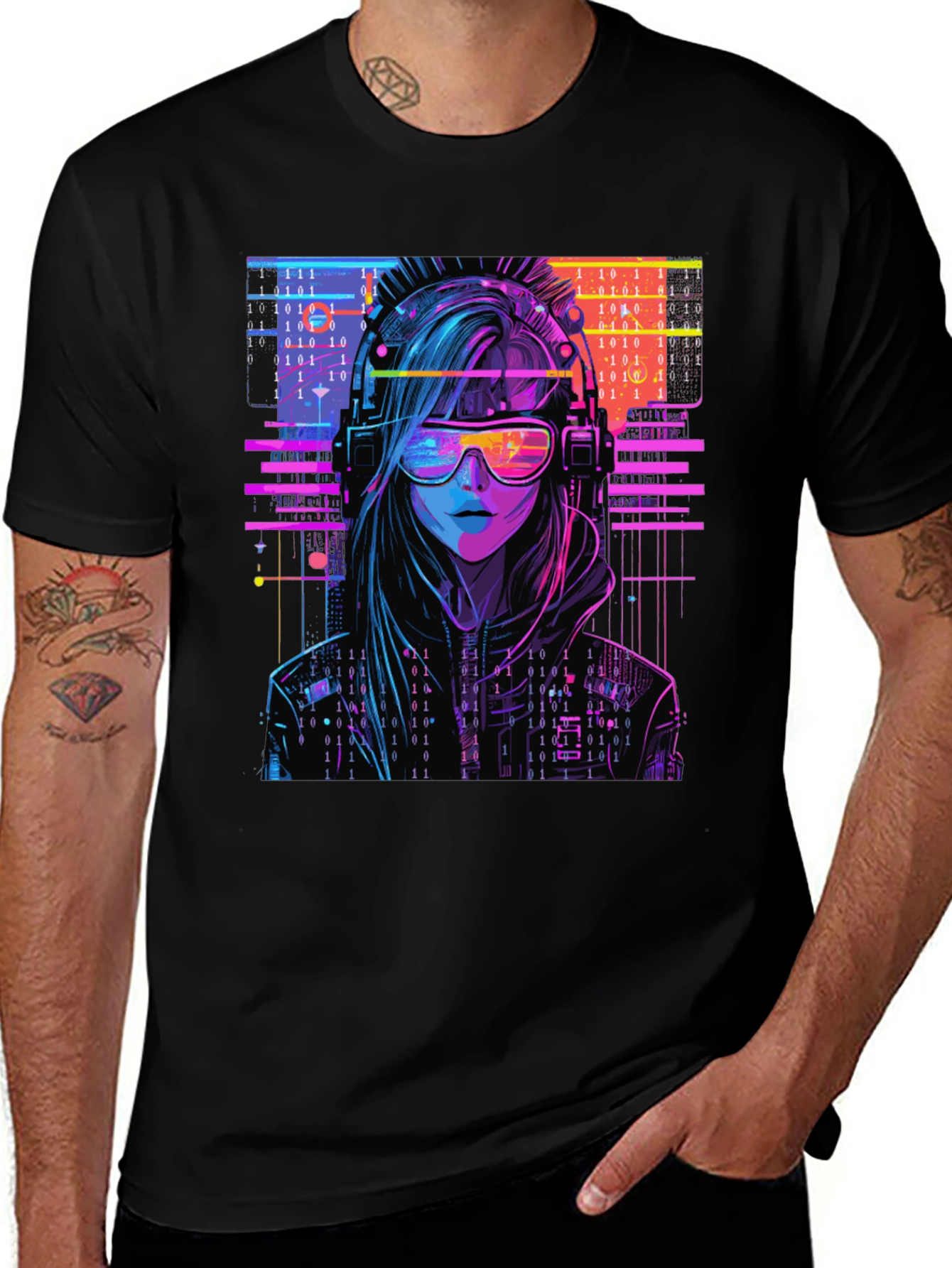 Cyberpunk Girl T-Shirt - Binary Code Design