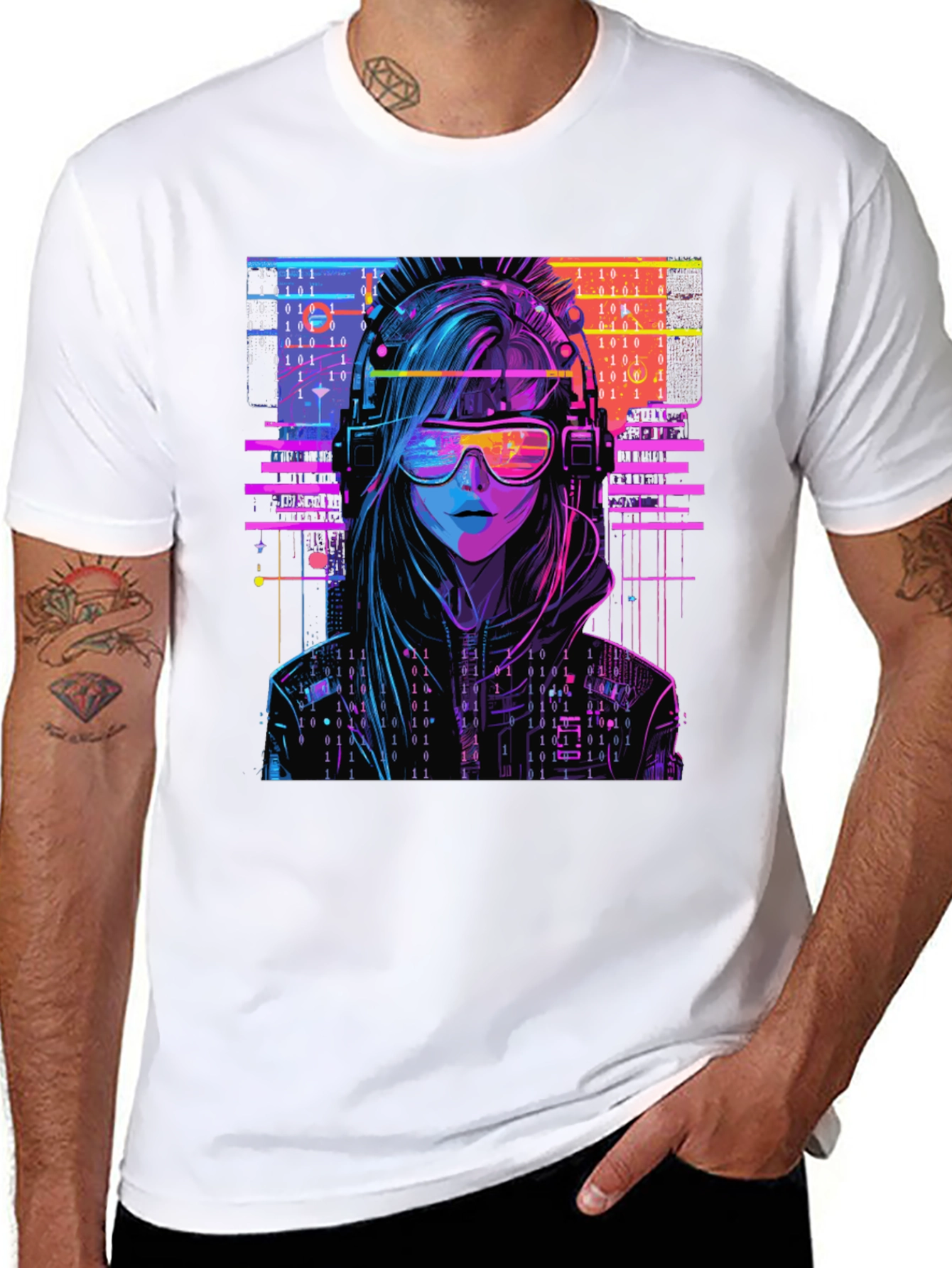 Cyberpunk Girl T-Shirt - Binary Code Design