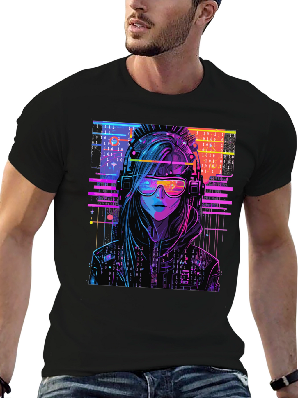 Cyberpunk Girl T-Shirt - Binary Code Design