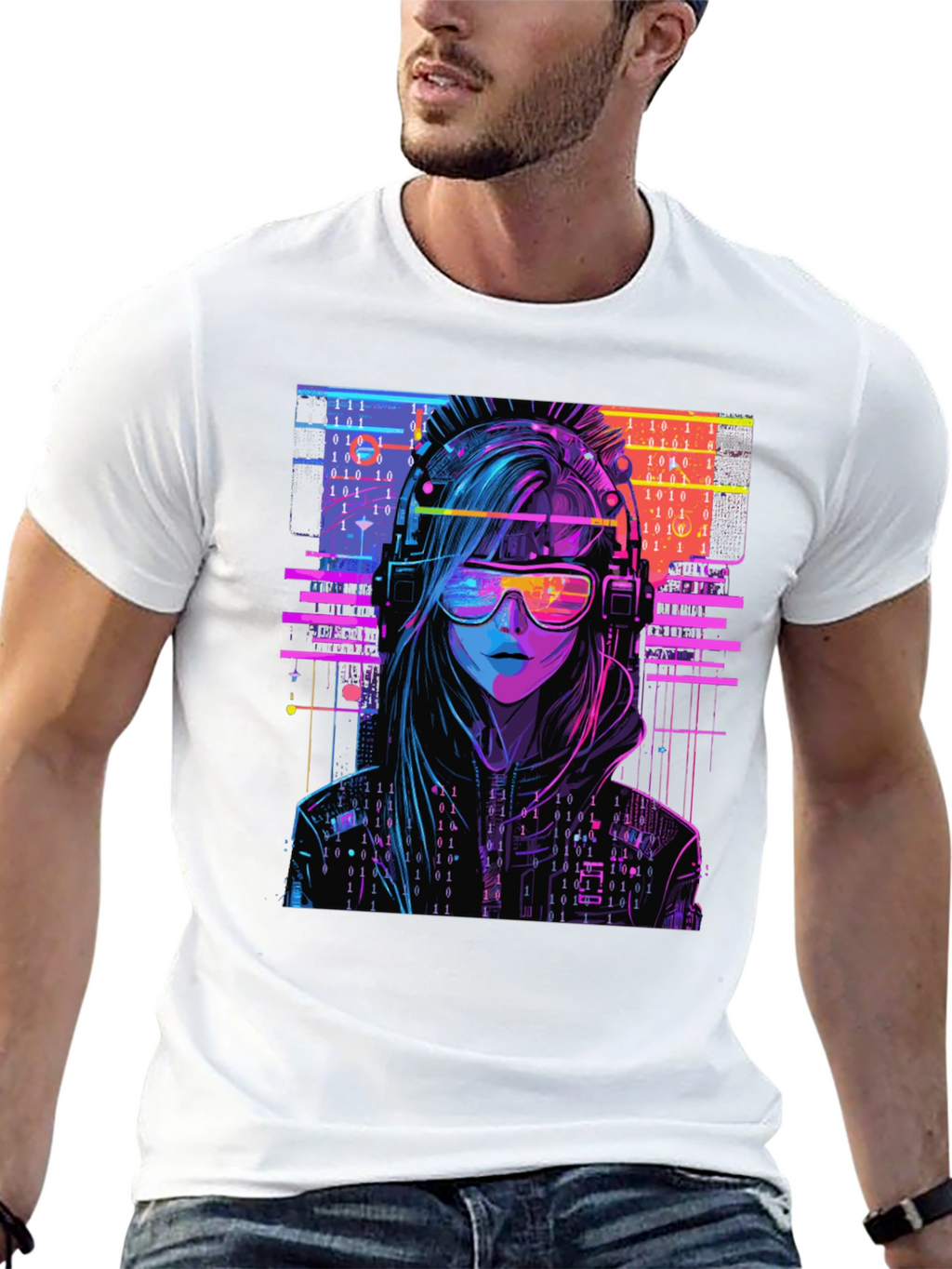 Cyberpunk Girl T-Shirt - Binary Code Design