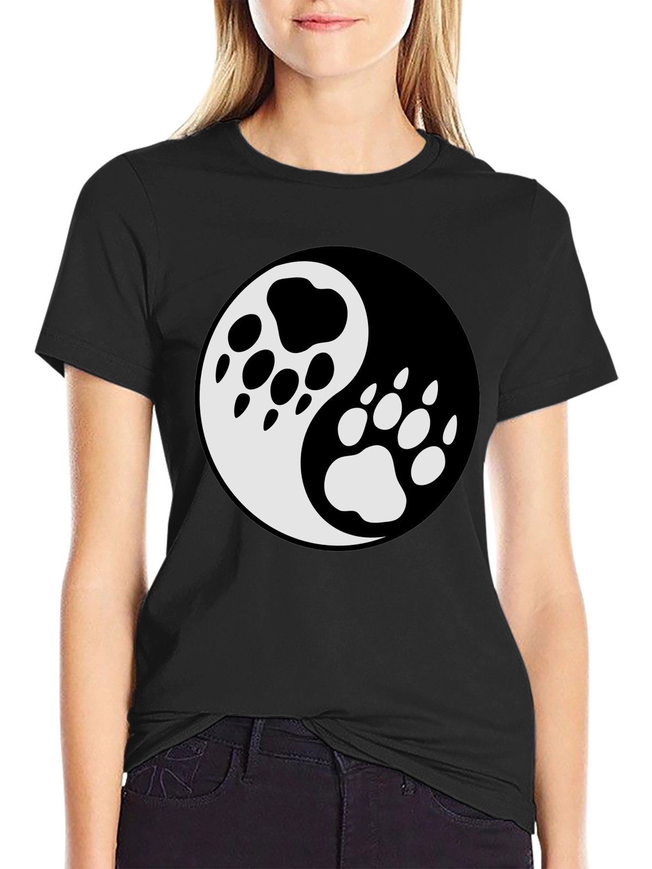 Yin Yang Paw Print T-Shirt - Balance & Style