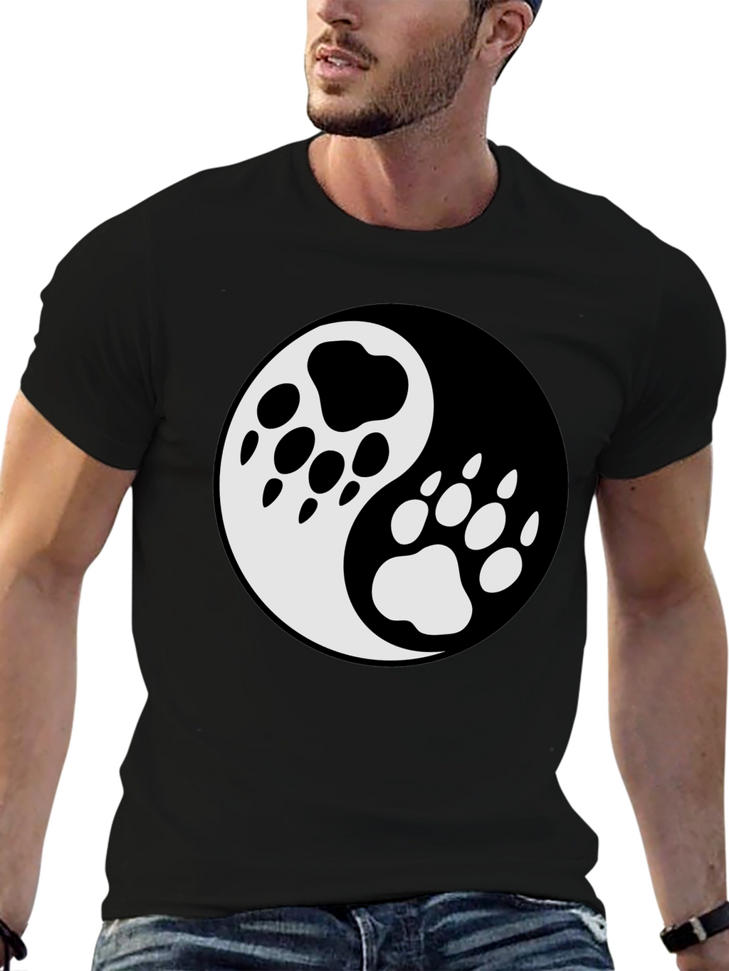 Yin Yang Paw Print T-Shirt - Balance & Style
