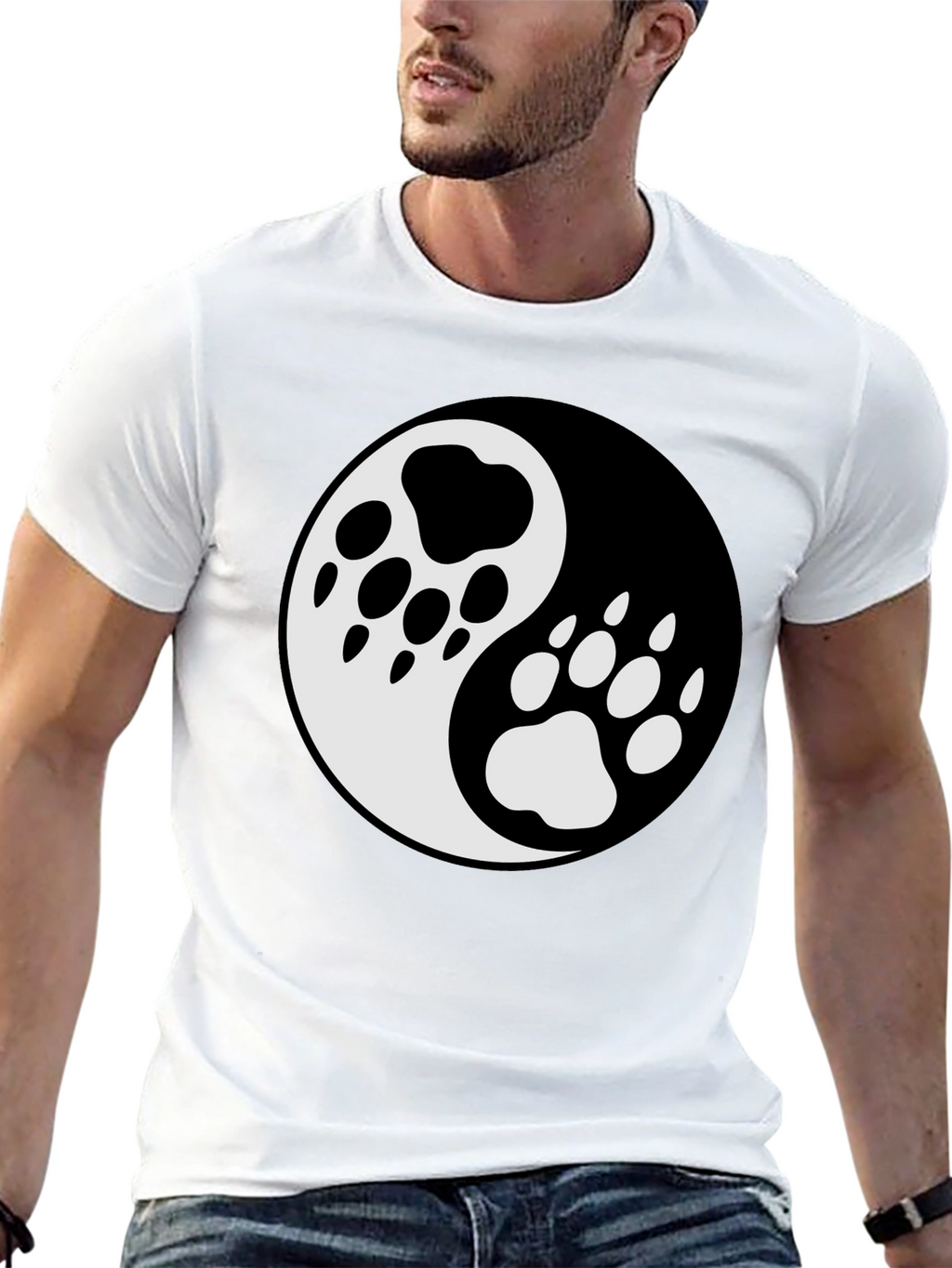 Yin Yang Paw Print T-Shirt - Balance & Style