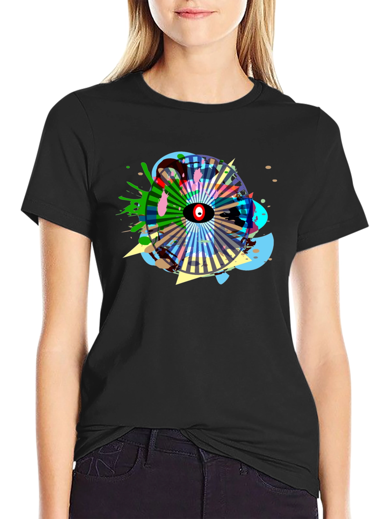 Abstract Eye Graphic Black T-Shirt