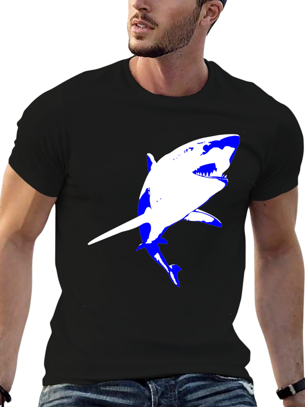 Shark Graphic Tee - Black Cotton Comfort