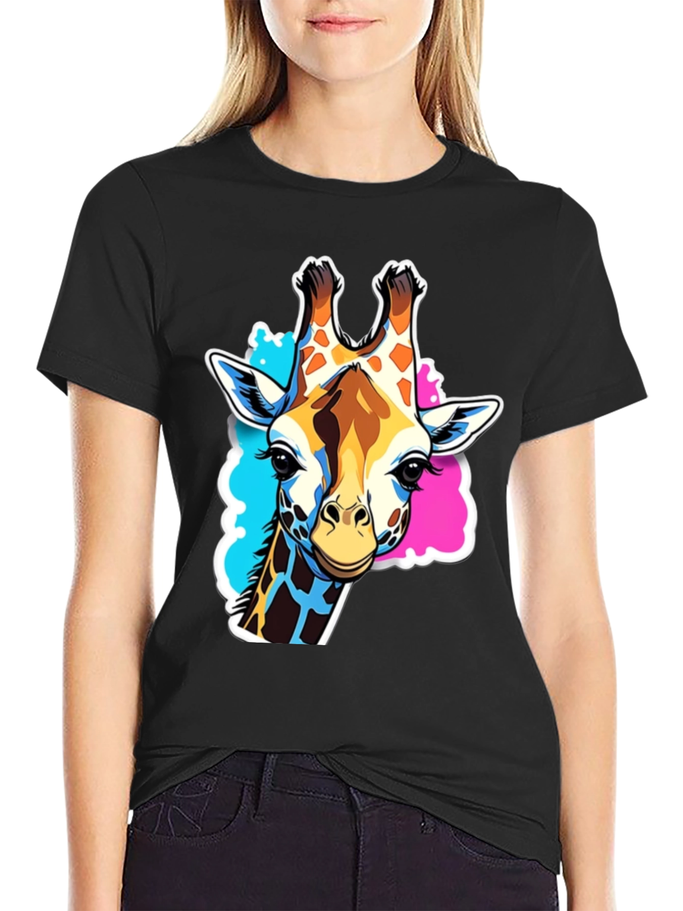 Giraffe Graphic Tee - Stylish Black T-Shirt