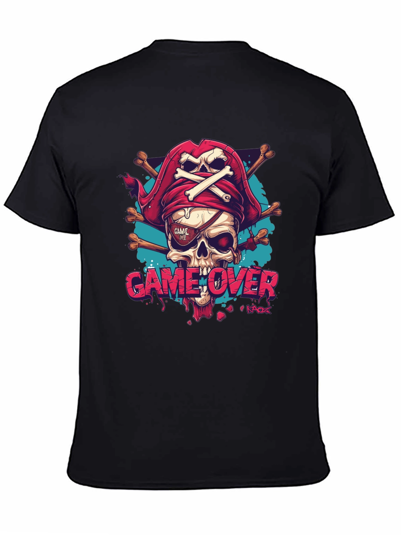 Game Over Pirate Skull Graphic Tee - Black