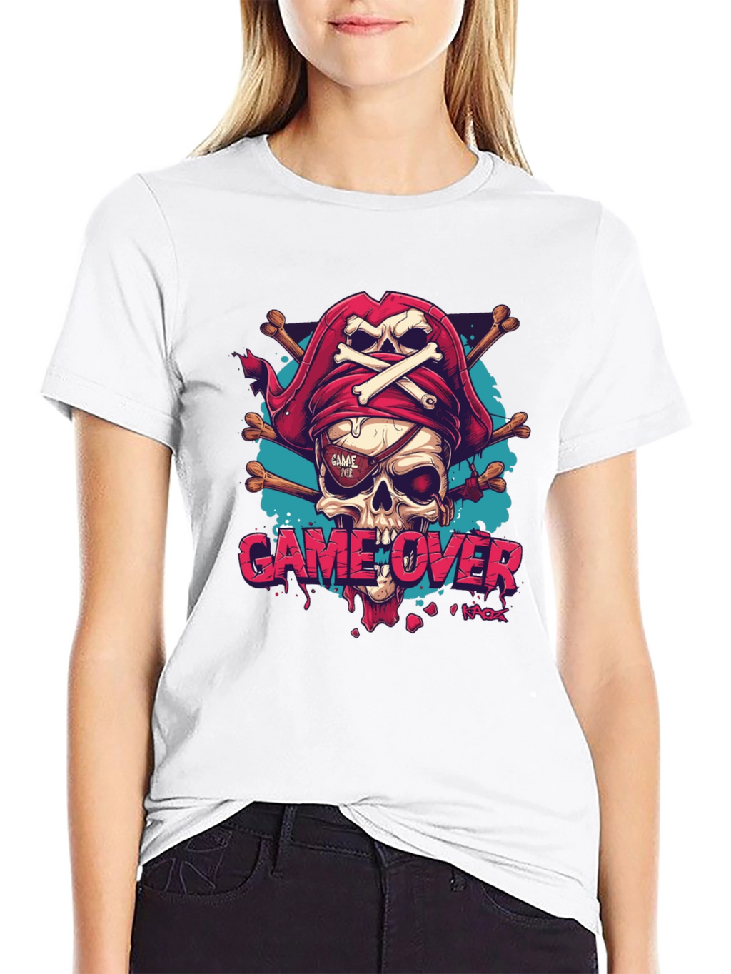 Game Over Pirate Skull Graphic Tee - Black