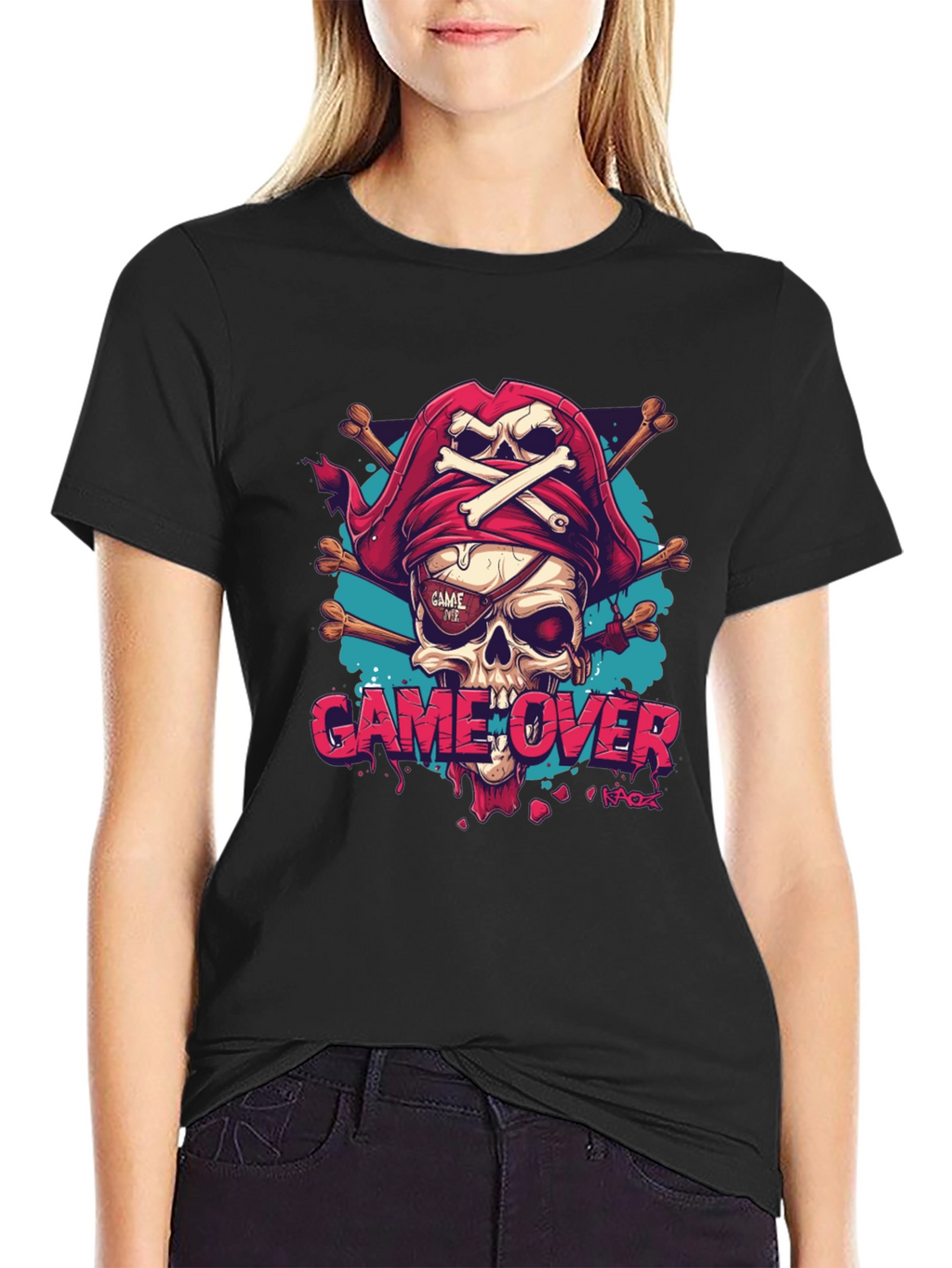 Game Over Pirate Skull Graphic Tee - Black